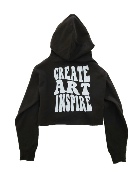 Black "Create Art Inspire" Crop-Top Hoodie