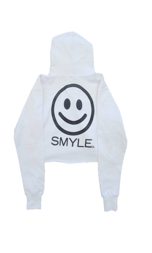 White crop top hoodie w/ Black Smyle logo