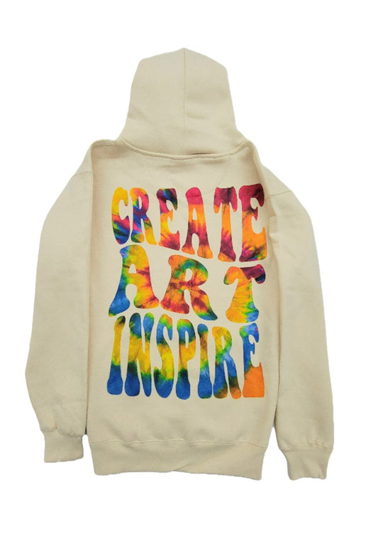 Cream Smyle Hoodie w/ Rainbow Smyle "Create Art Inspire" Print